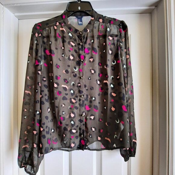 Forever 21/I Love H81 Sheer Lopard Print Blouse  Olive Green Multi Color… - Picture 1 of 6